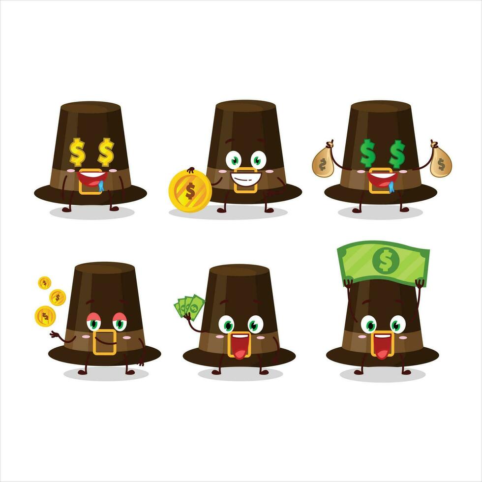marrón peregrinos sombrero dibujos animados personaje con linda emoticon traer dinero vector