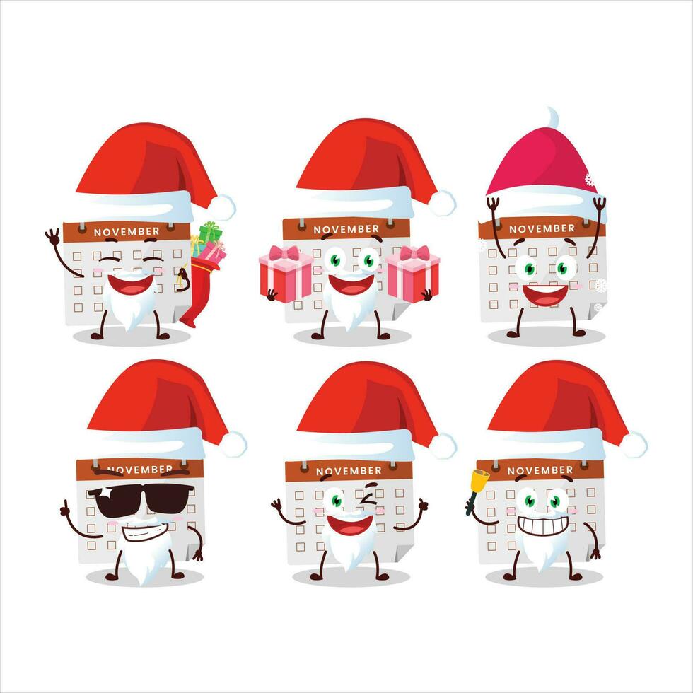 Papa Noel claus emoticones con acción de gracias calendario dibujos animados personaje vector