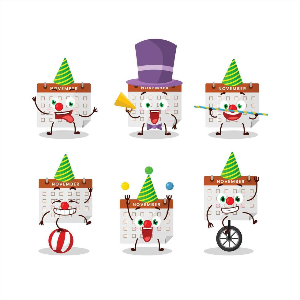 Cartoon character of thanksgiving calendar with various circus shows vector