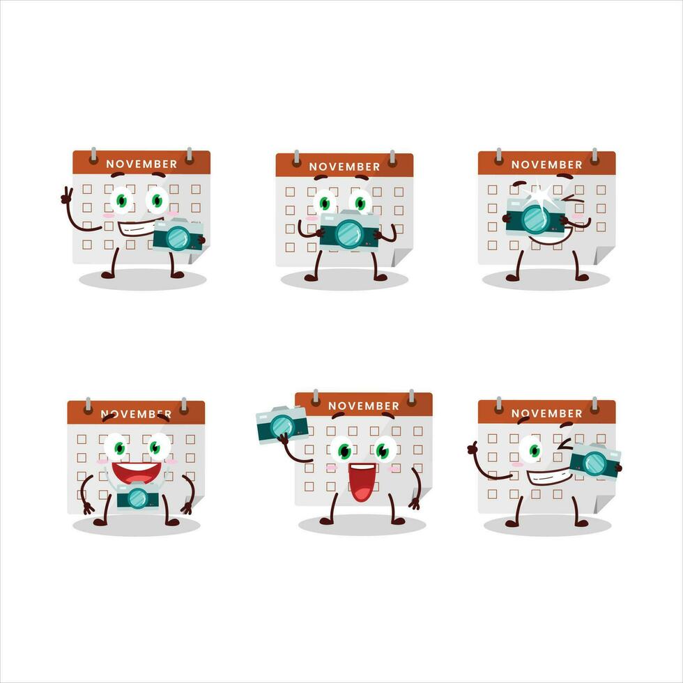 Photographer profession emoticon with thanksgiving calendar cartoon character vector