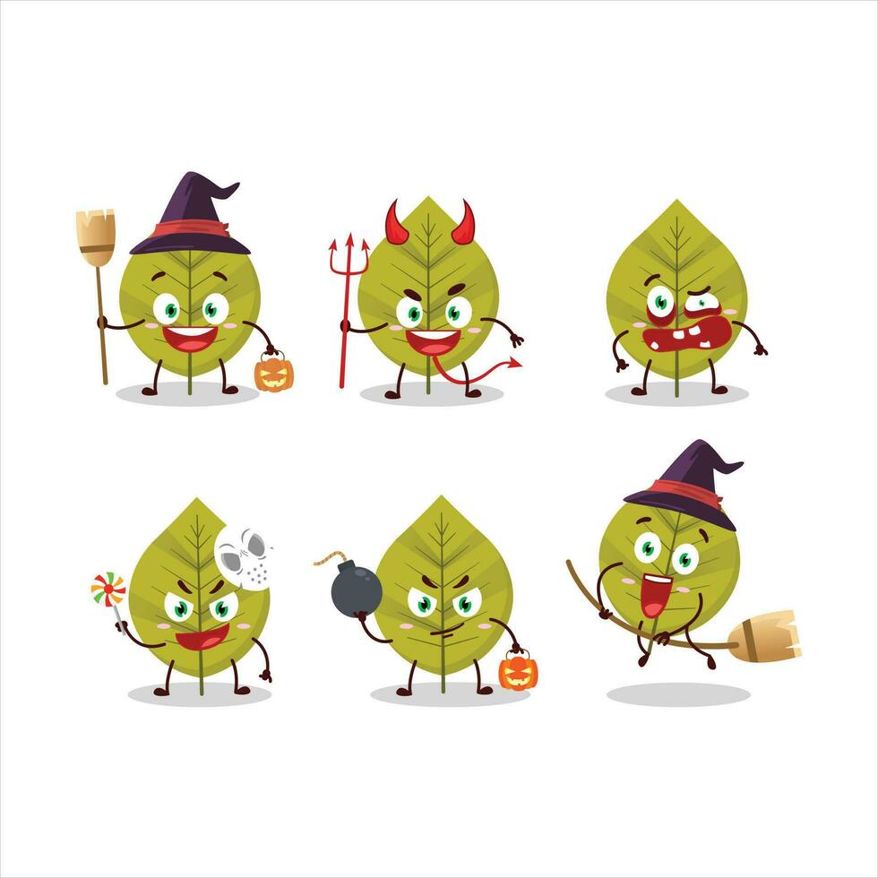 Halloween expression emoticons with cartoon character of green leaves vector