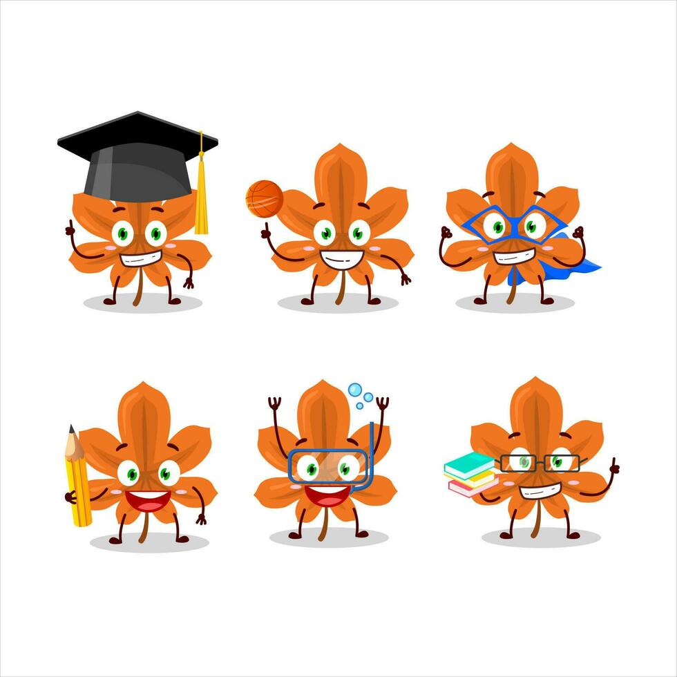 School student of orange dried leaves cartoon character with various expressions vector
