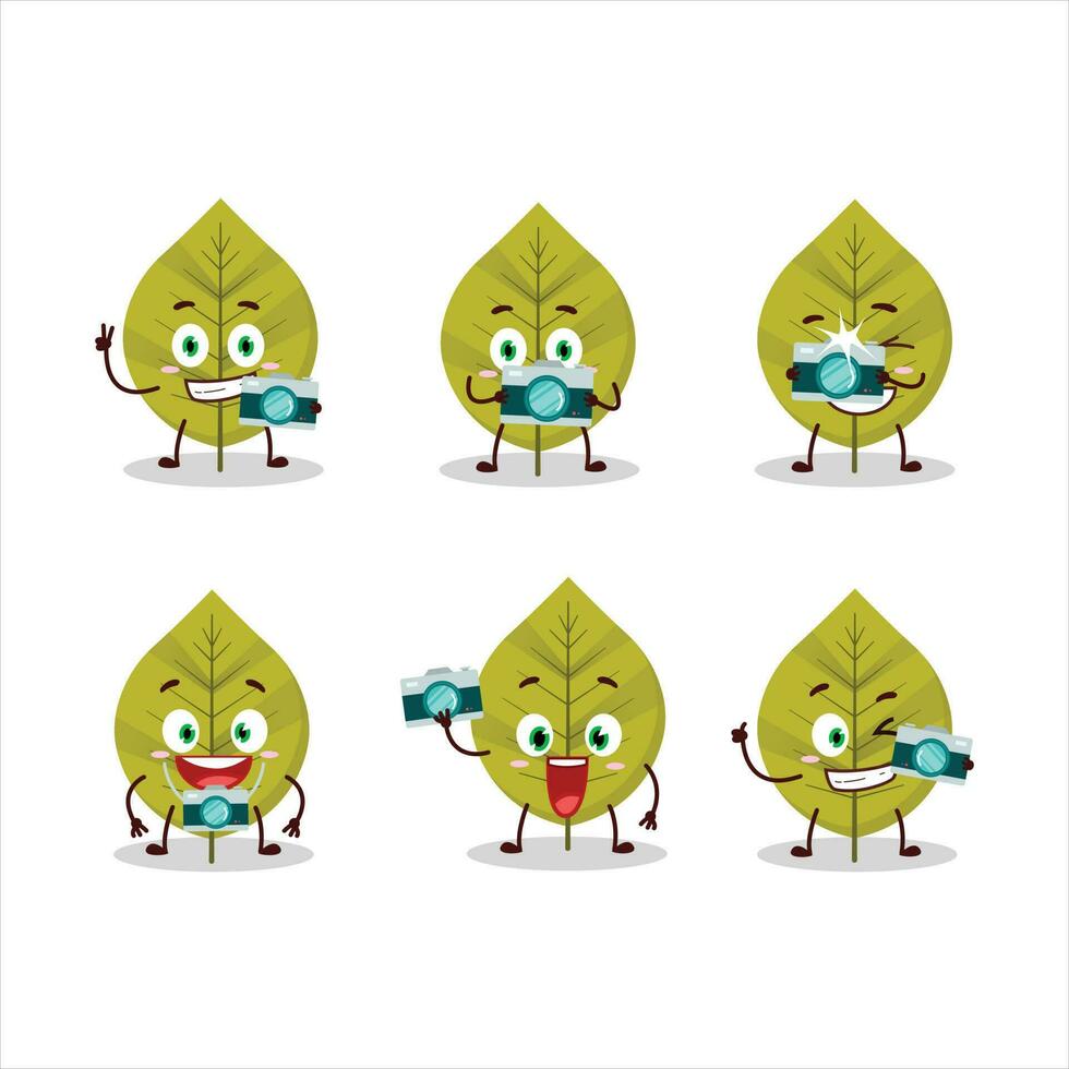 Photographer profession emoticon with green leaves cartoon character vector