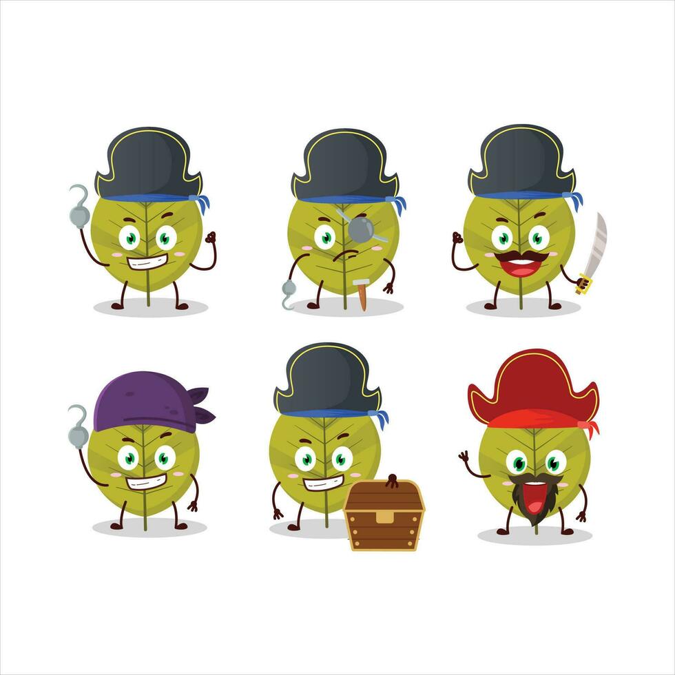 Cartoon character of green leaves with various pirates emoticons vector