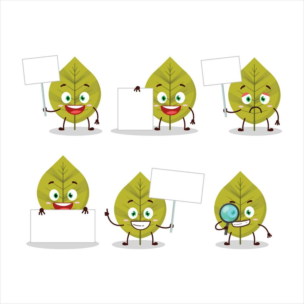 Green leaves cartoon character bring information board vector