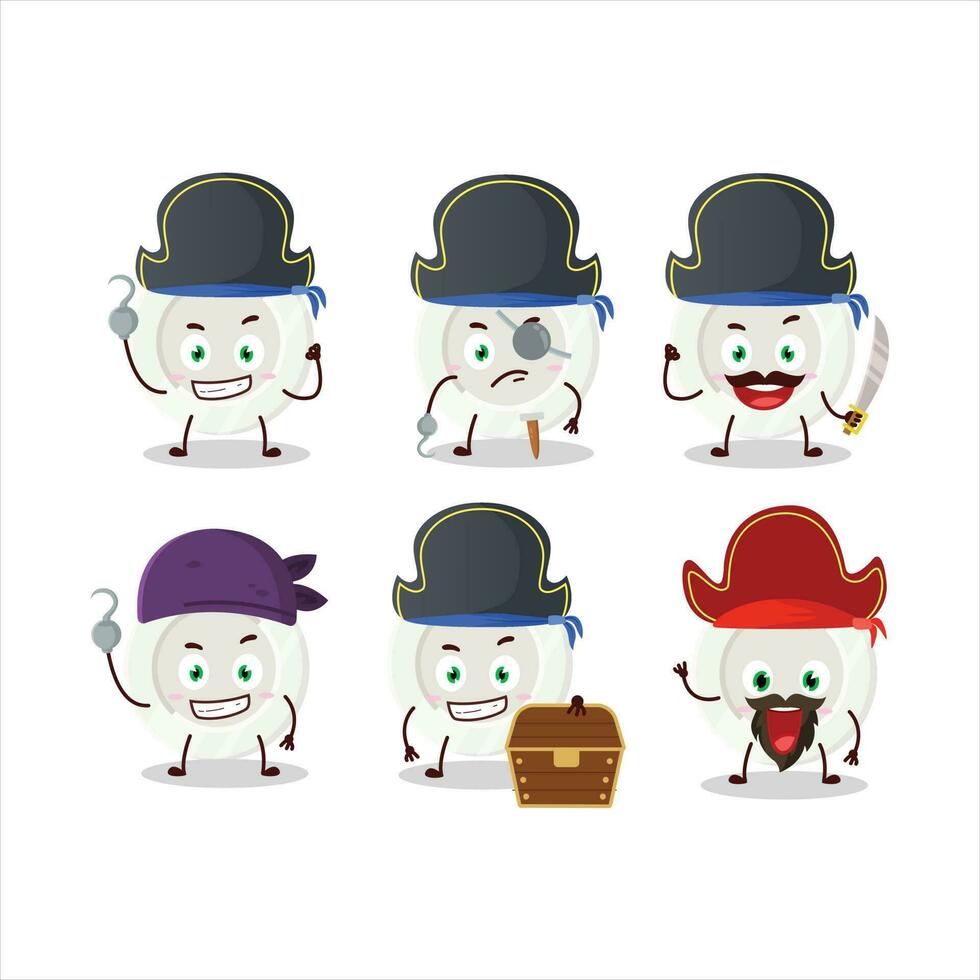 dibujos animados personaje de blanco plato con varios piratas emoticones vector