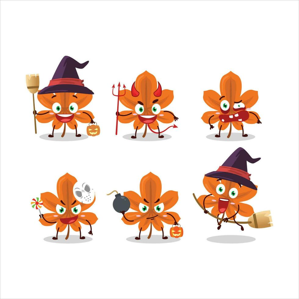 Halloween expression emoticons with cartoon character of orange dried leaves vector