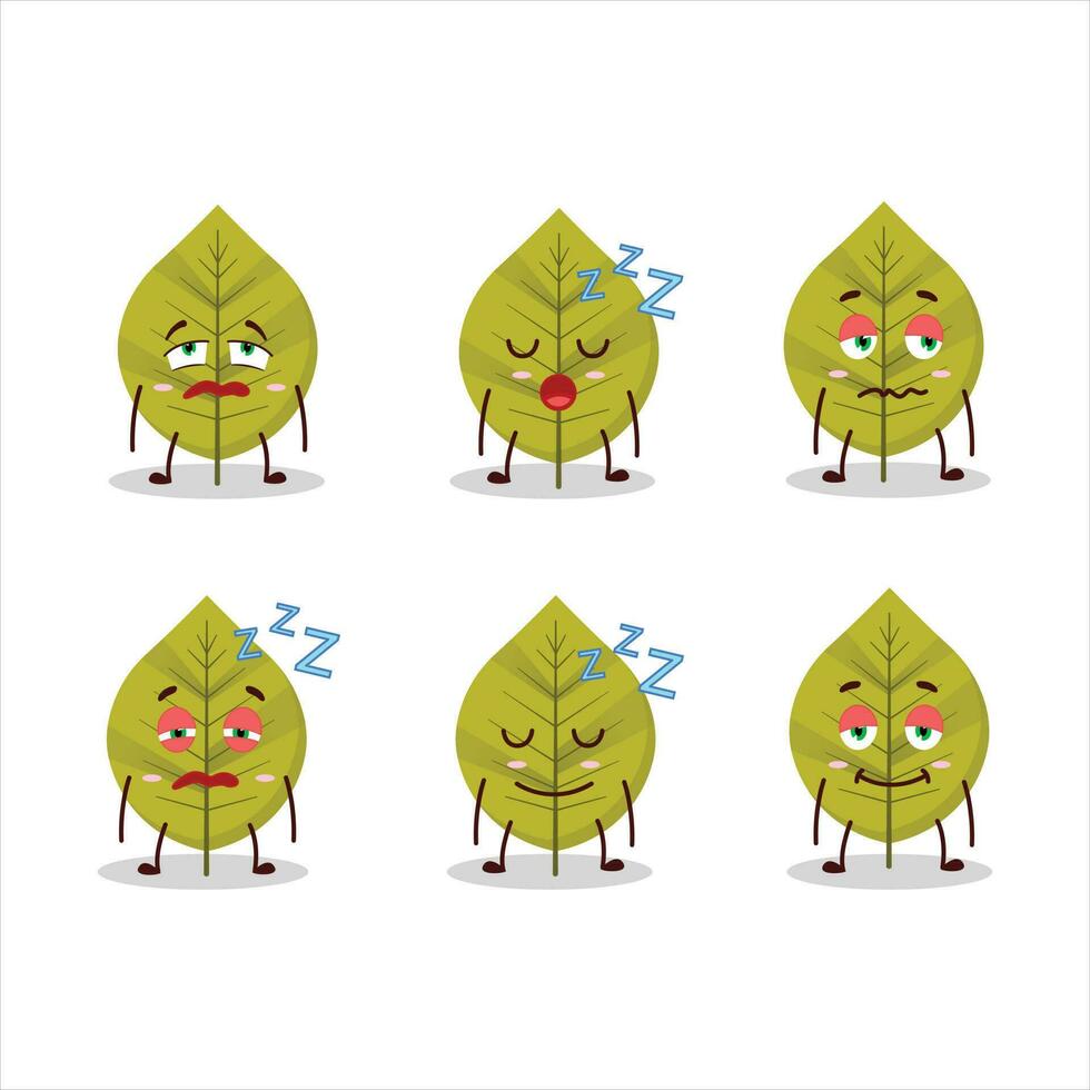 Cartoon character of green leaves with sleepy expression vector