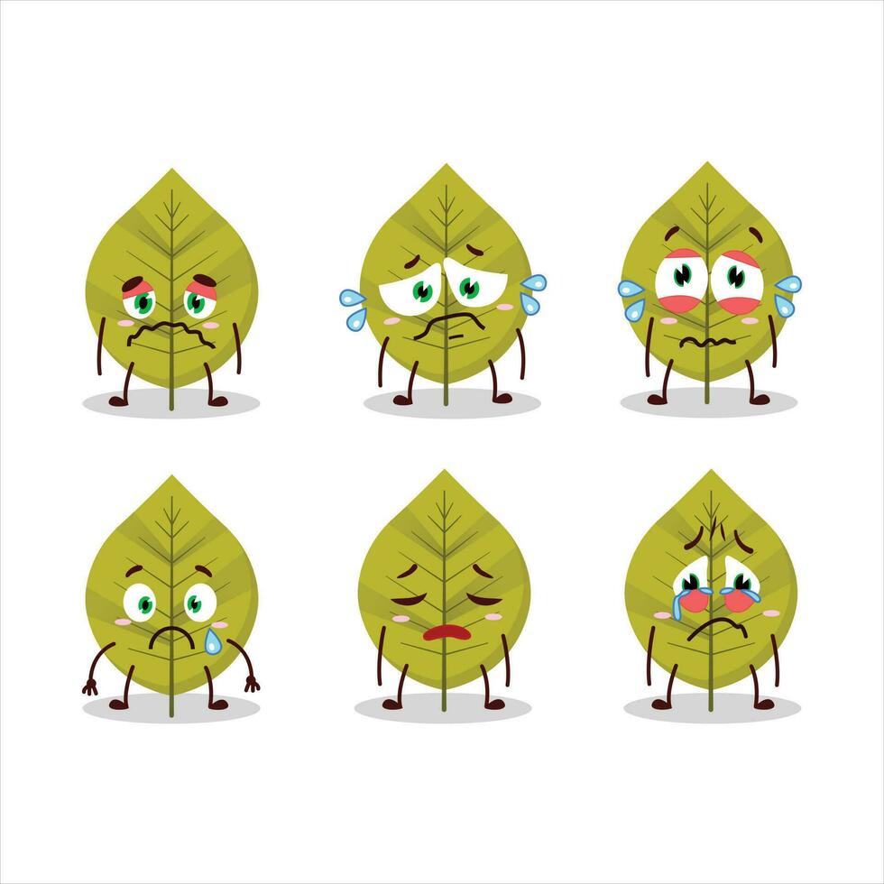 Green leaves cartoon character with sad expression vector