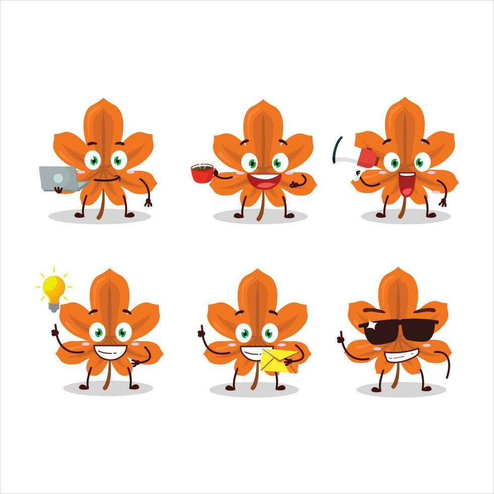 Orange dried leaves cartoon character with various types of business emoticons vector