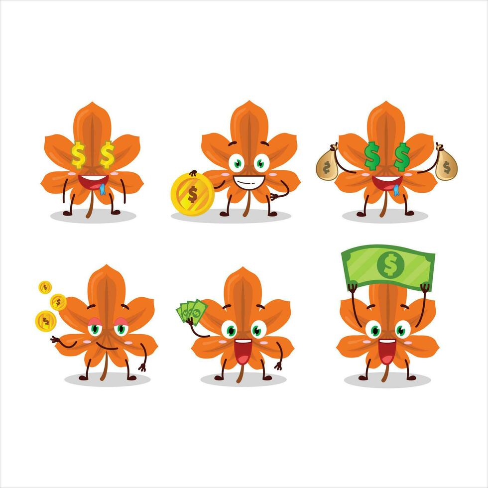 Orange dried leaves cartoon character with cute emoticon bring money vector