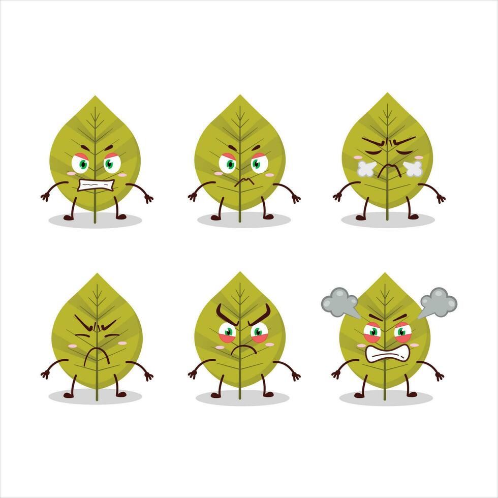 Green leaves cartoon character with various angry expressions vector