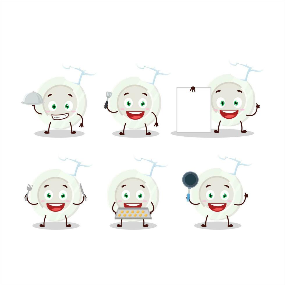 Cartoon character of white plate with various chef emoticons vector