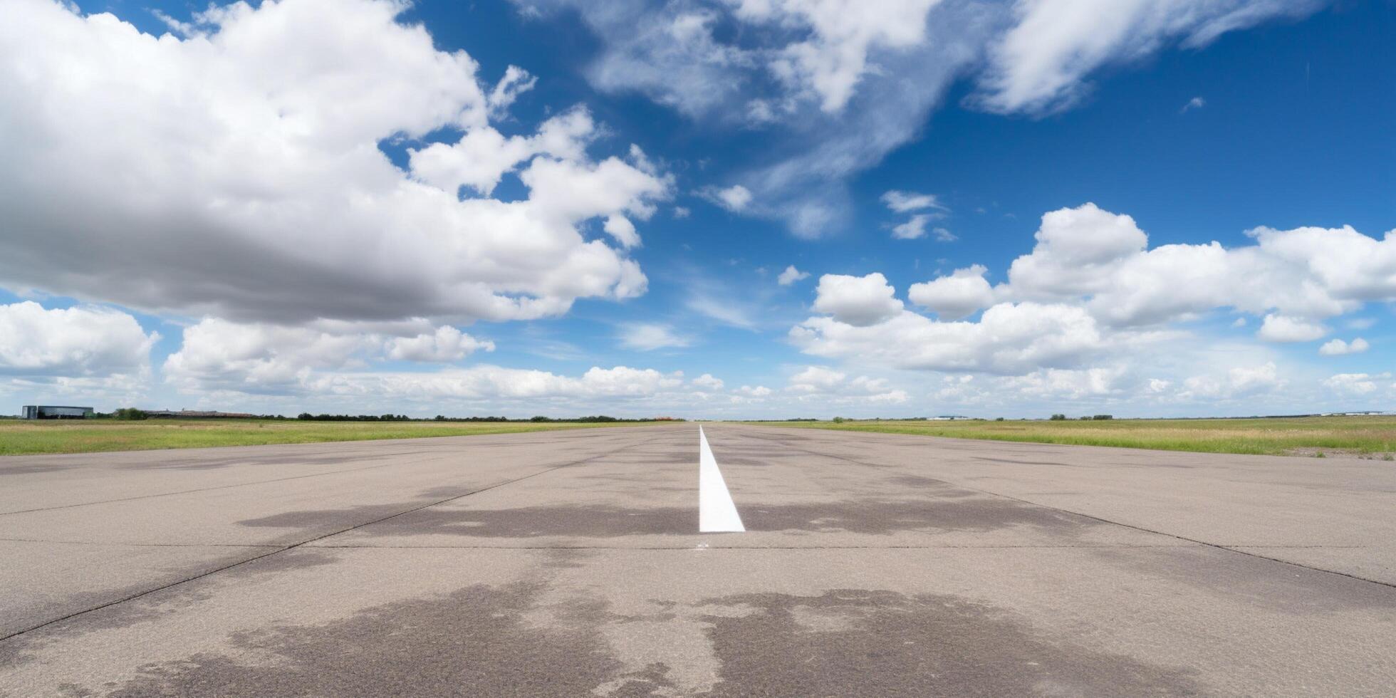 Picture of an airport with a blue sky and clouds photo
