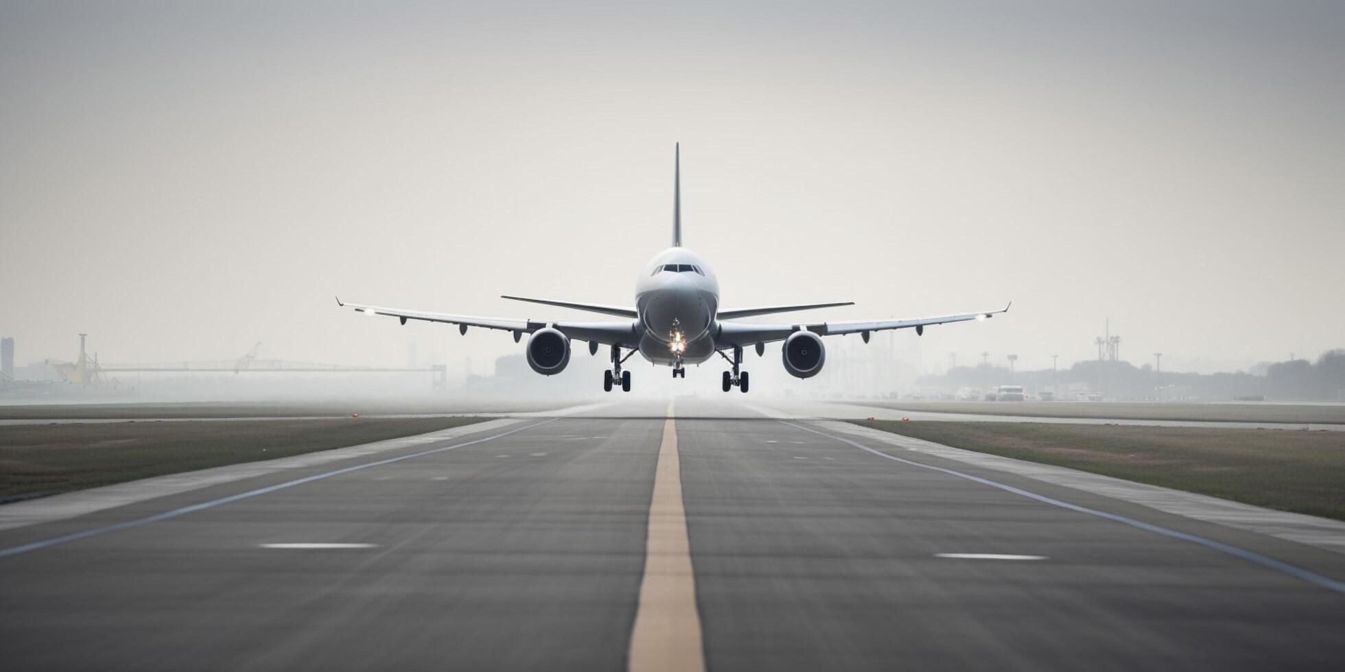 avión en un pista con cielo en el antecedentes ai generado foto