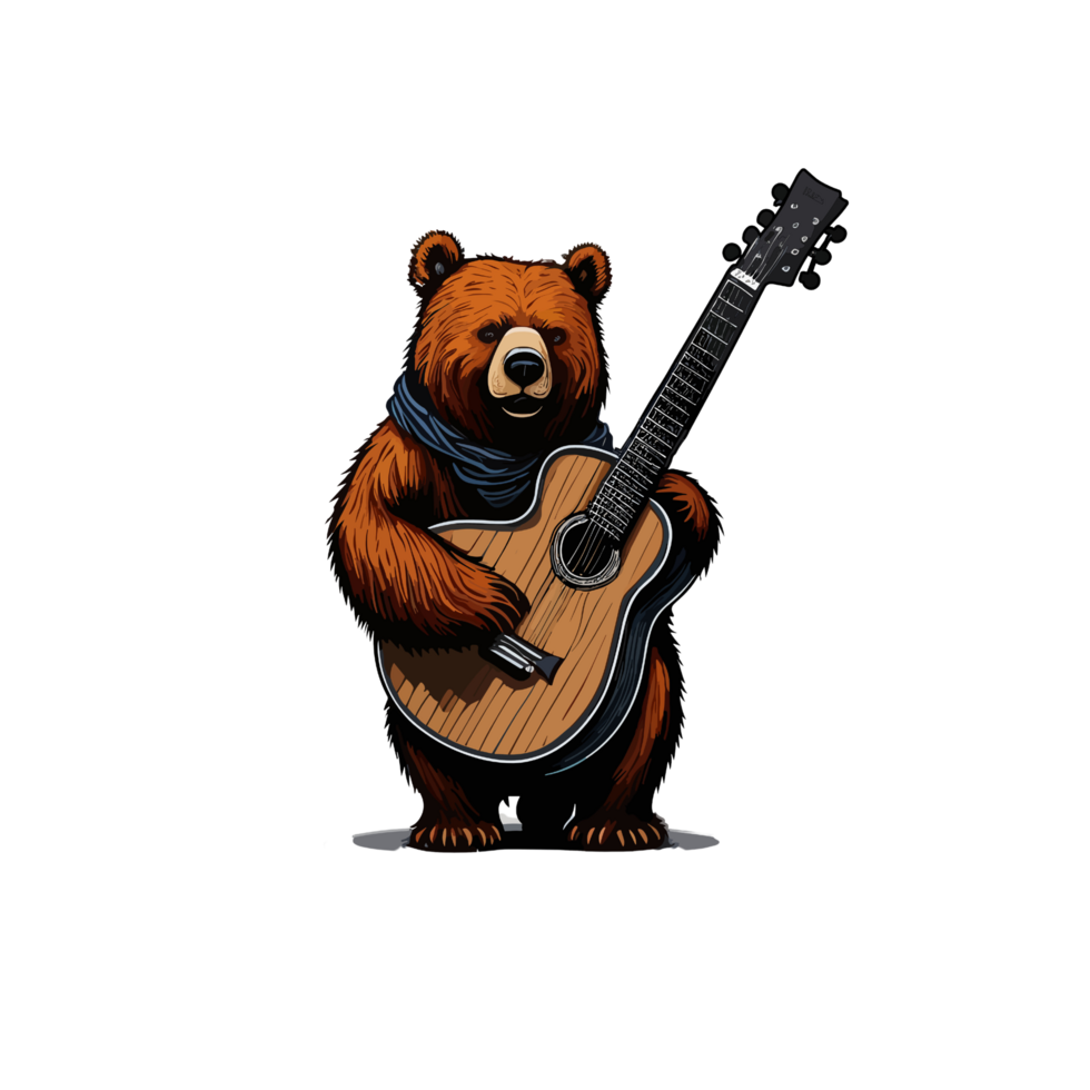 isolated Teddy bear playing guitar illustration, clipart on transparent background, cartoon illustrations png