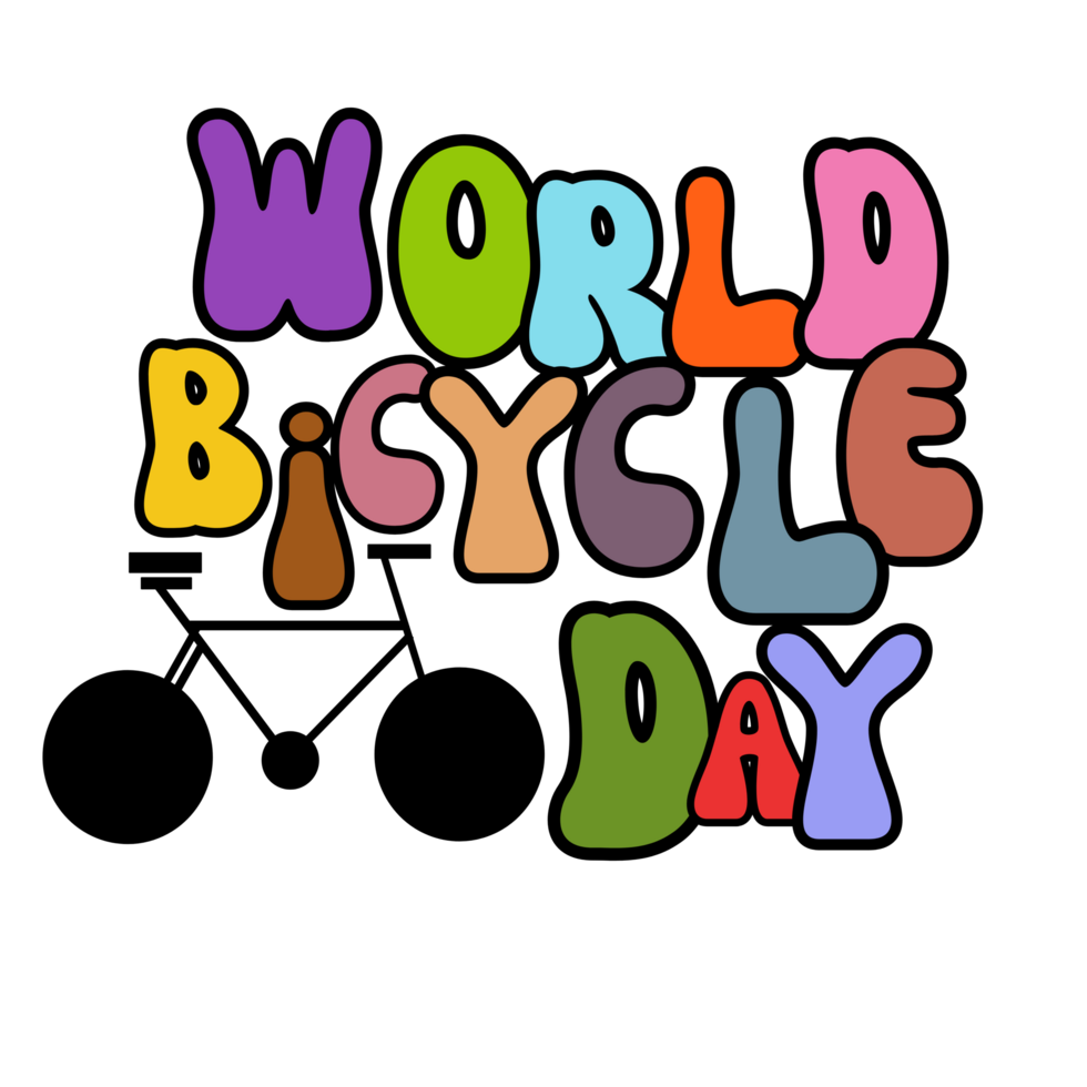 world bicycle day text, lettering inscription, bicycle clipart, bicycle graphics on transparent background, bicycle Typography,  digital art, calligraphy png