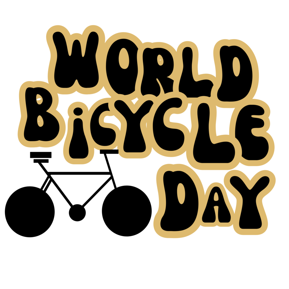 world bicycle day text, lettering inscription, bicycle clipart, bicycle graphics on transparent background, bicycle Typography,  digital art, calligraphy png