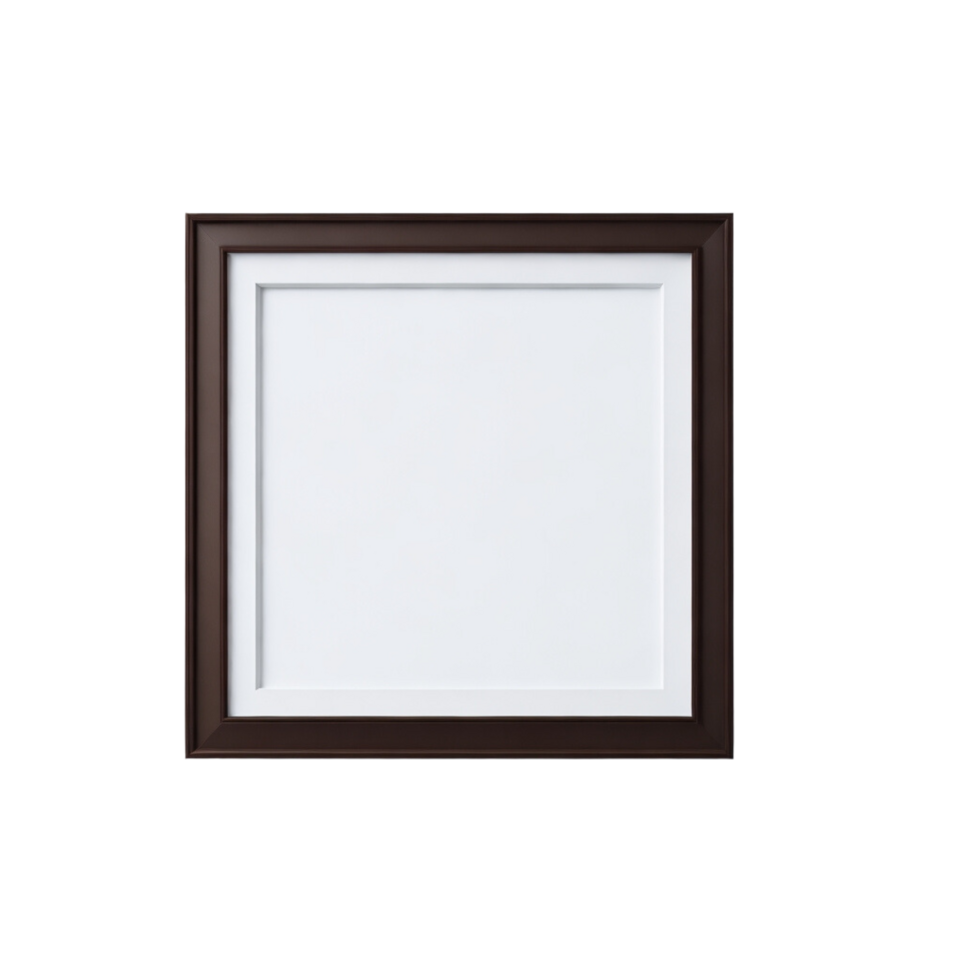 white blank frame with brown border mockup, Empty blank frame mockup, blank picture frame template, frame mockup on transparent background,  minimalistic frame clipart png