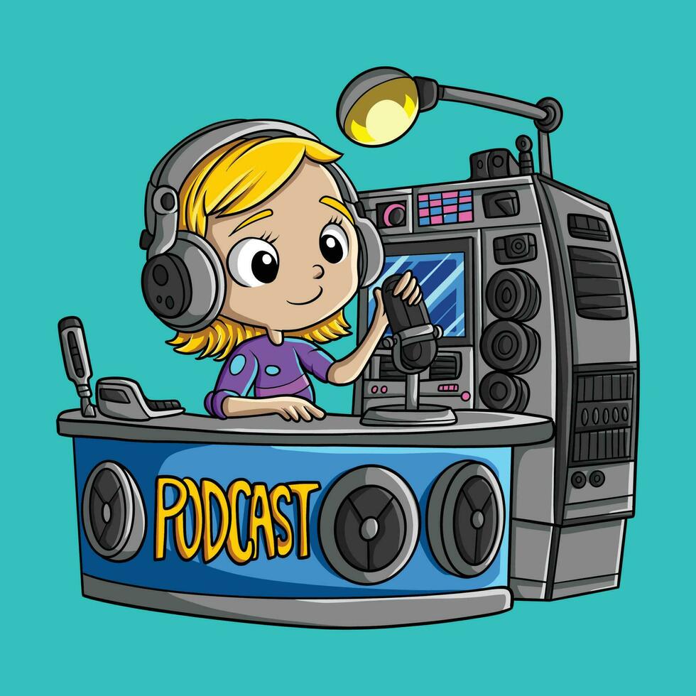 Girl Cartoon Podcast On Radio vector