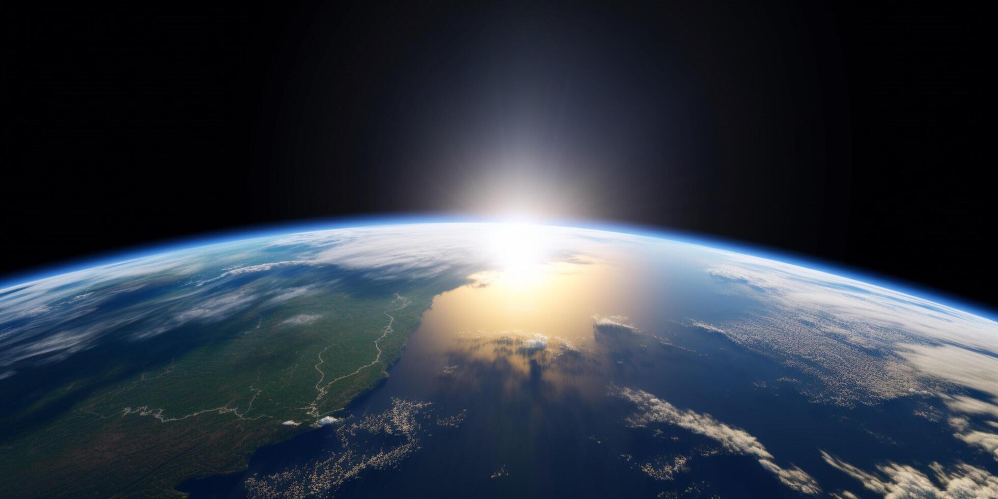 A view of earth from space with sun on it photo