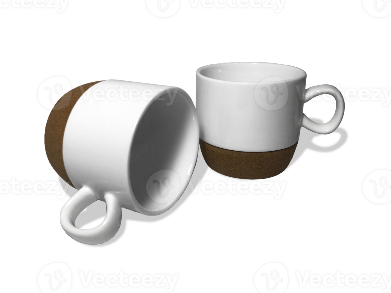 Two stacks of Aesthetic Cups Made of white Ceramic and Wood. With Various Image Angles. png