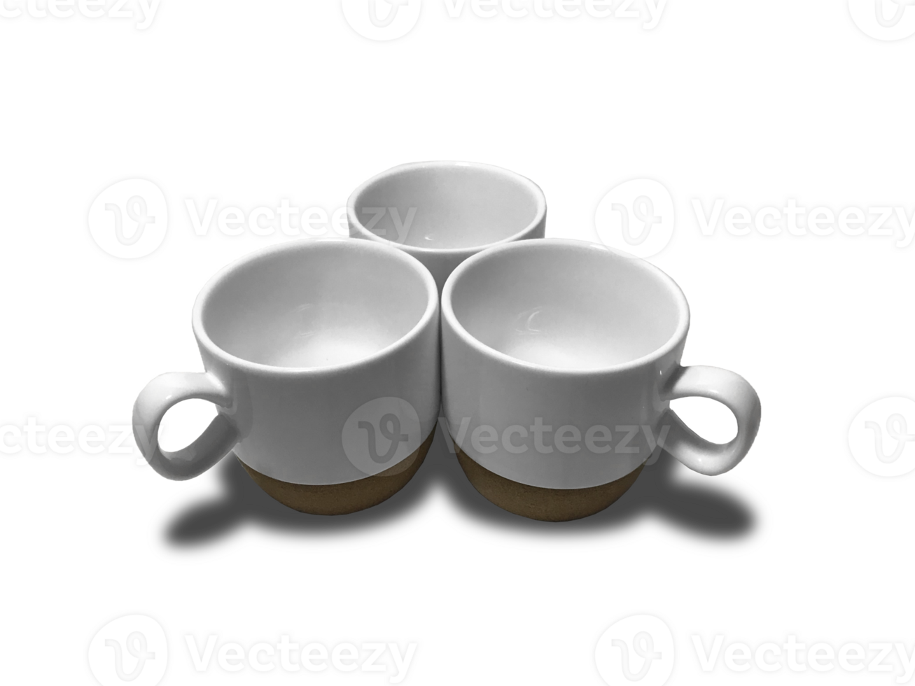 Three stacks of Aesthetic Cups Made of white Ceramic and Wood. With Various Image Angles. png