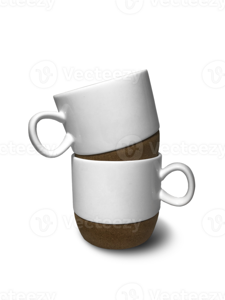 deux piles de esthétique tasses fabriqué de blanc céramique et bois. avec divers image angles. png