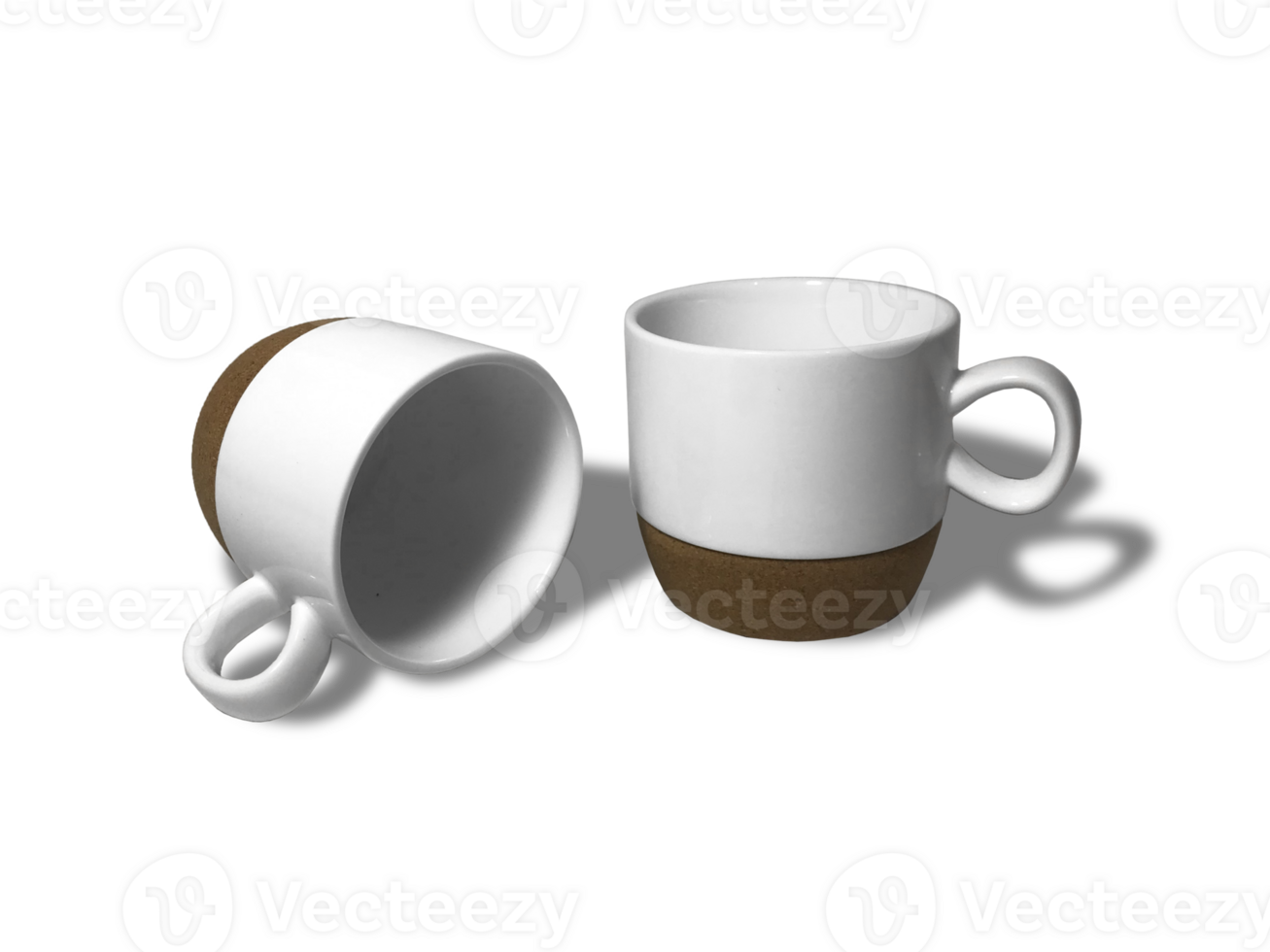 deux piles de esthétique tasses fabriqué de blanc céramique et bois. avec divers image angles. png