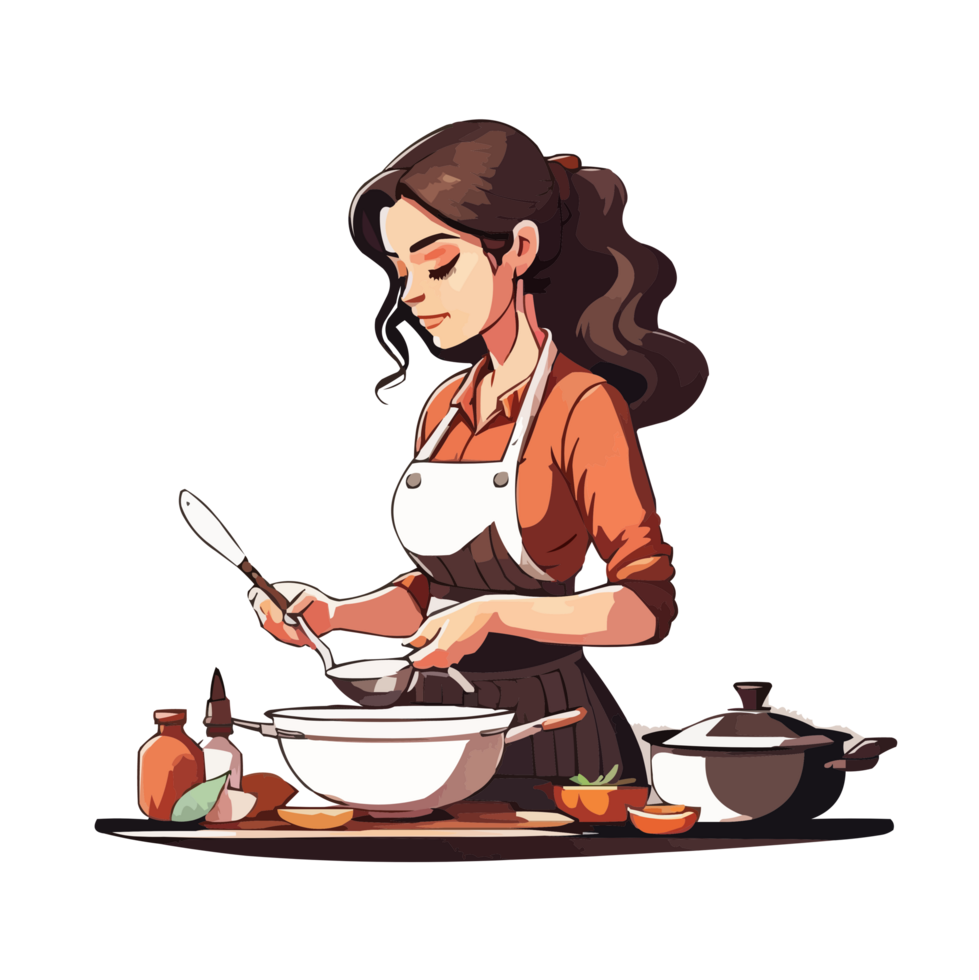 donna cucinando cibo png