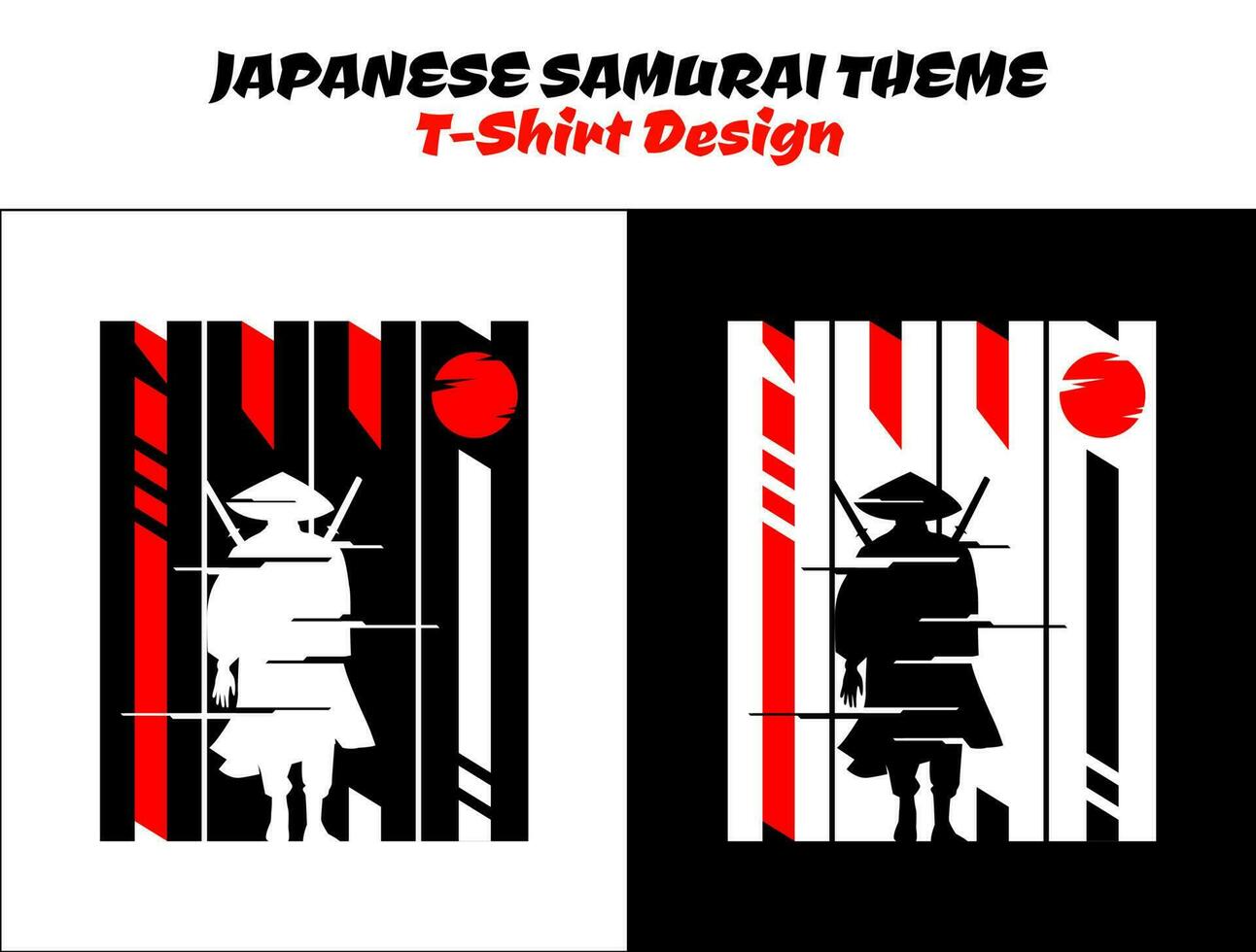 Urban Samurai with red moon t-shirt design. Silhouette japan samurai vector for design t-shirt concept. Samurai Vector Illustration.