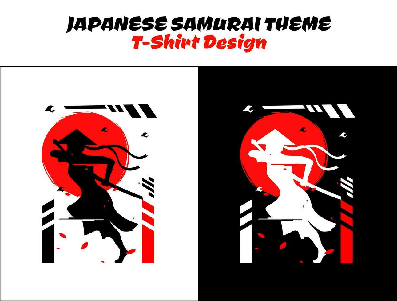 female urban samurai Japanese t-shirt design, samurai run for attack, silhouette for a Japanese theme, knight, silhouette japan samurai vector