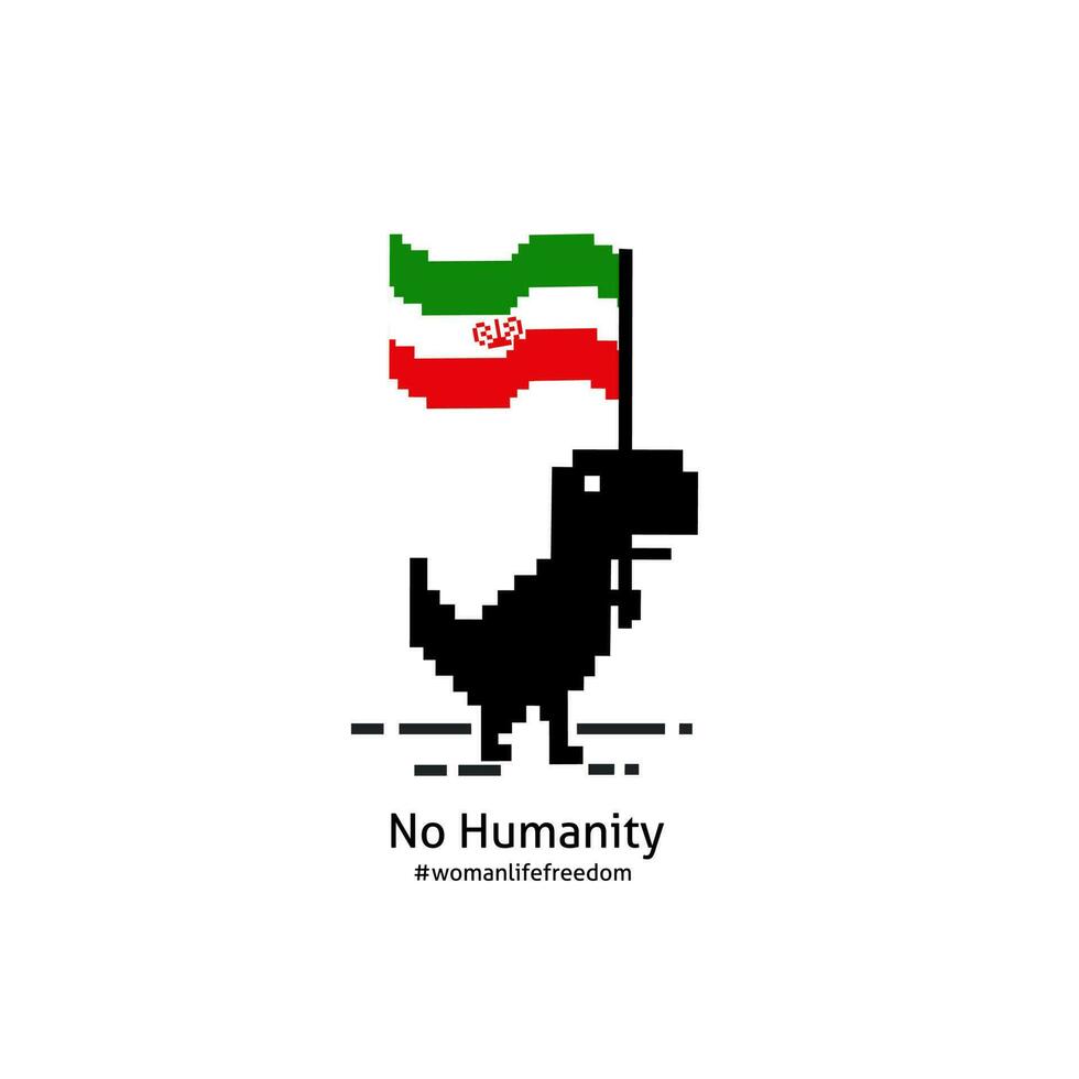 illustration vector of dinoaur with woman life freedom campaign, iran flag