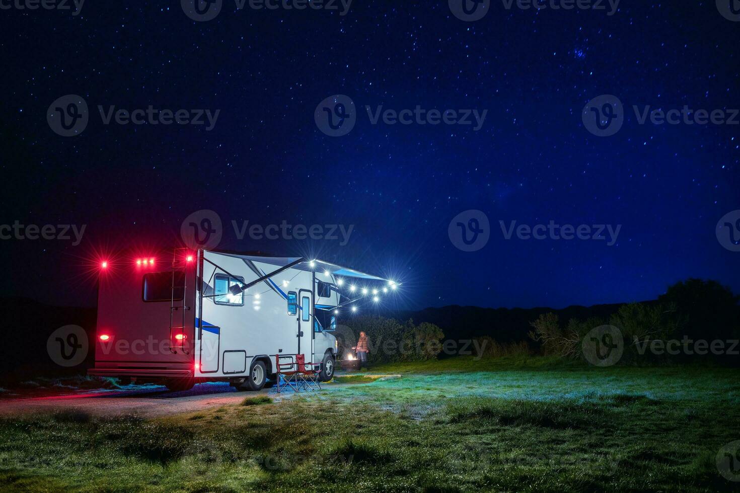 Starry Night Boondocking Camping with RV Camper Van photo