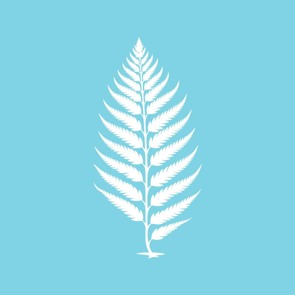 white fern leaf isolated on blue background vector