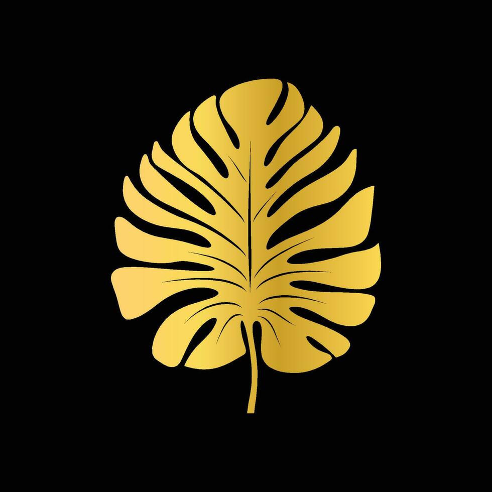 Gold tropical Monstera leaf, isolated on black background vector