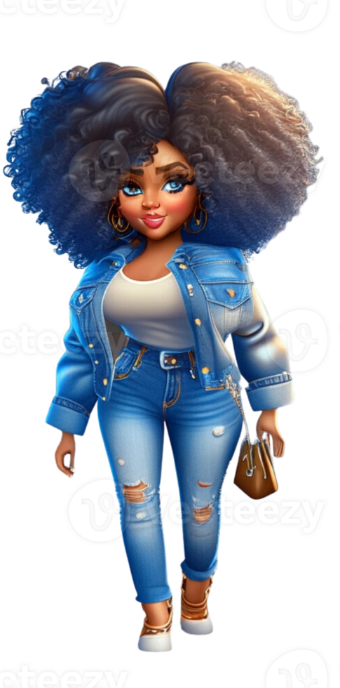 mulher dentro azul jeans afro ai gerado personalizadas colori png