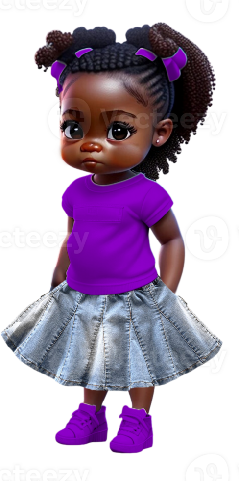 Toddler Girl in jean Skirt with braids Custom Colored png