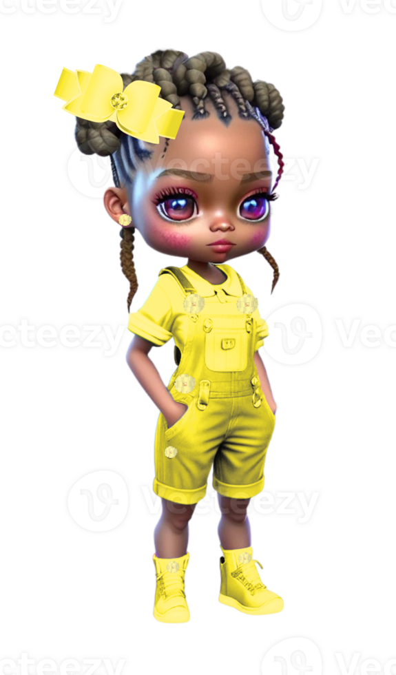 Bright Eyed Girl with Braids and Overalls Custom Colored png