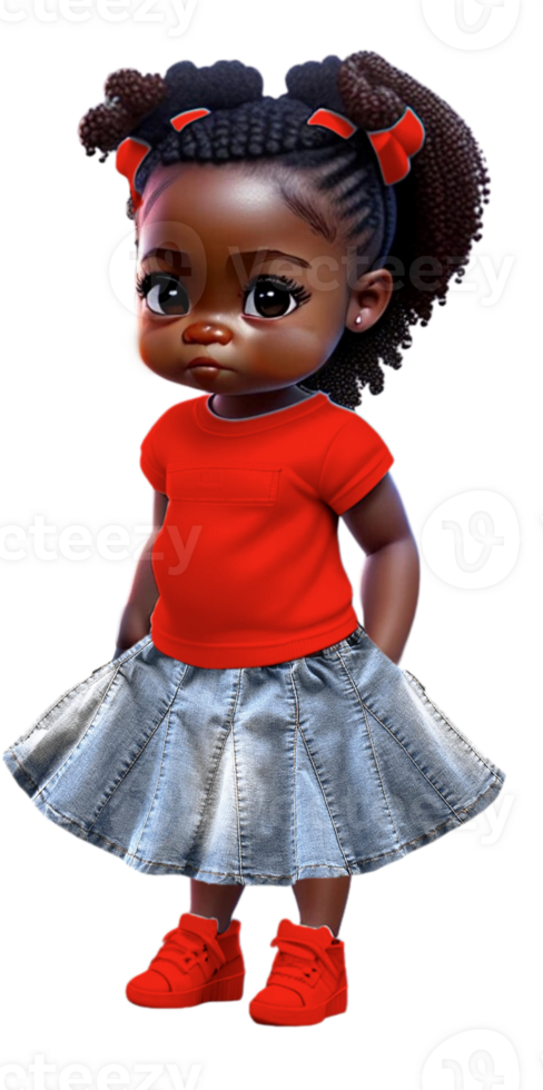 Toddler Girl in jean Skirt with braids Custom Colored png