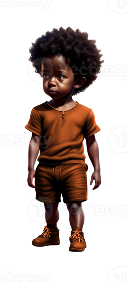 litet barn pojke med afro ai genererad beställnings- färgad png
