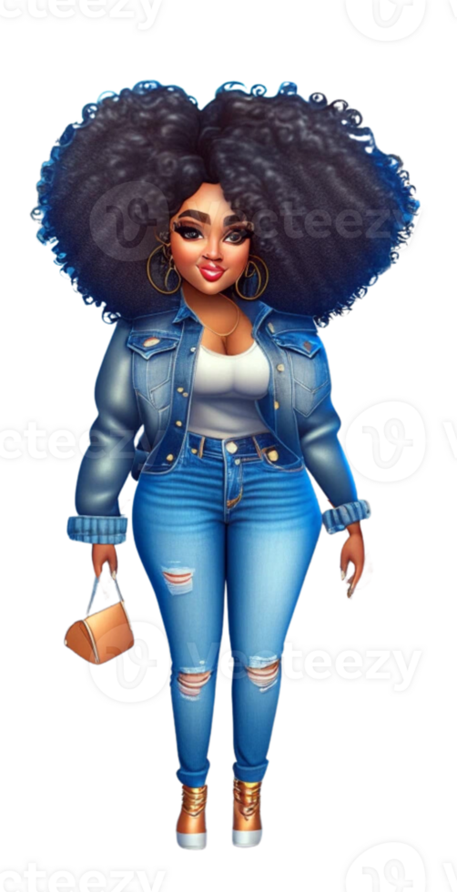 femme dans bleu jeans afro ai généré Douane coloré png