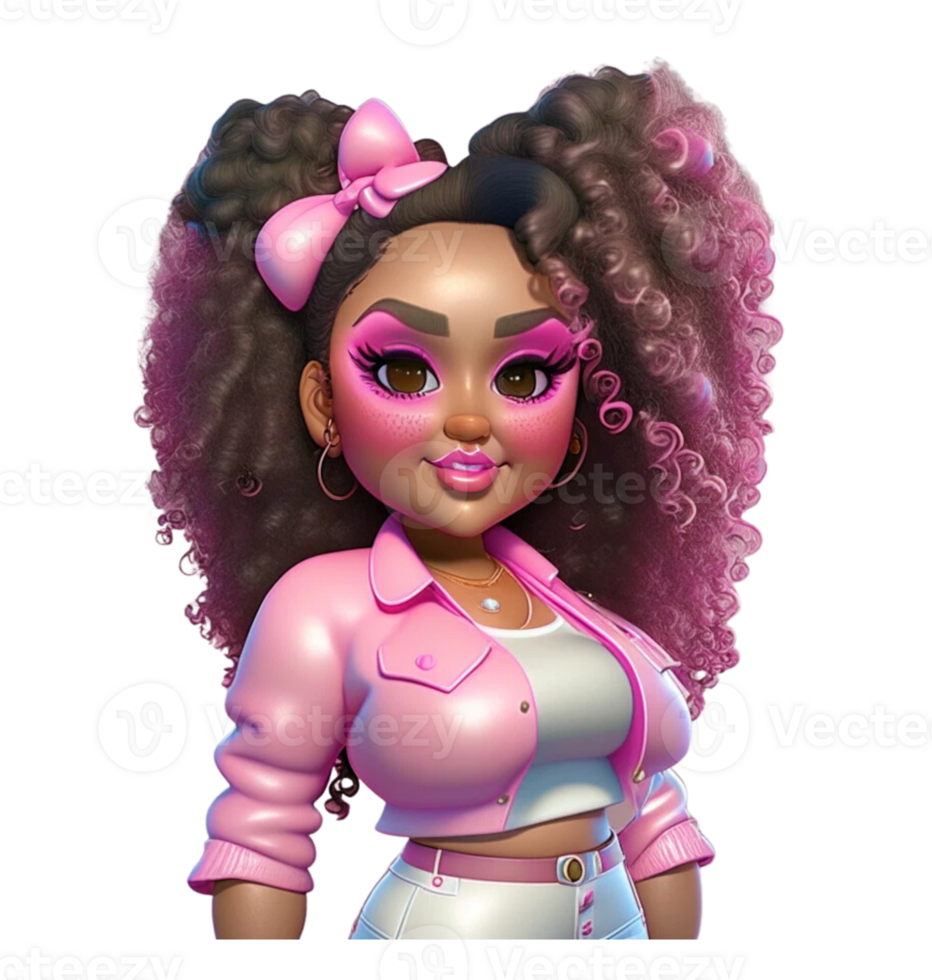 Woman in Pink Curly Hair Custom Colored png