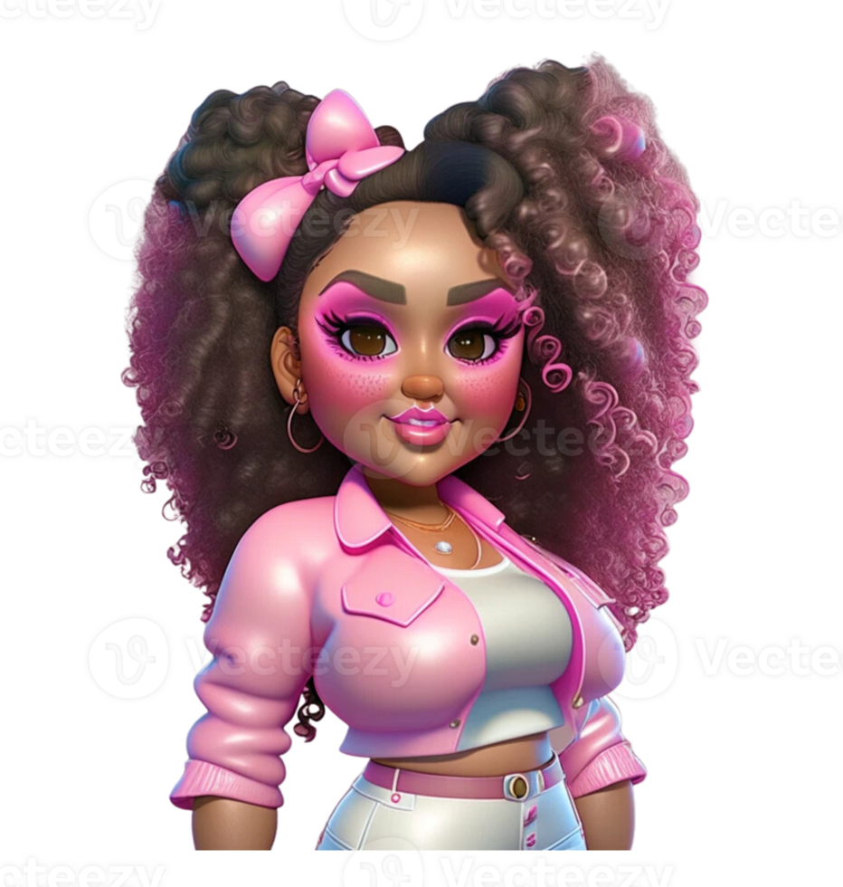 Woman in Pink Curly Hair Custom Colored png