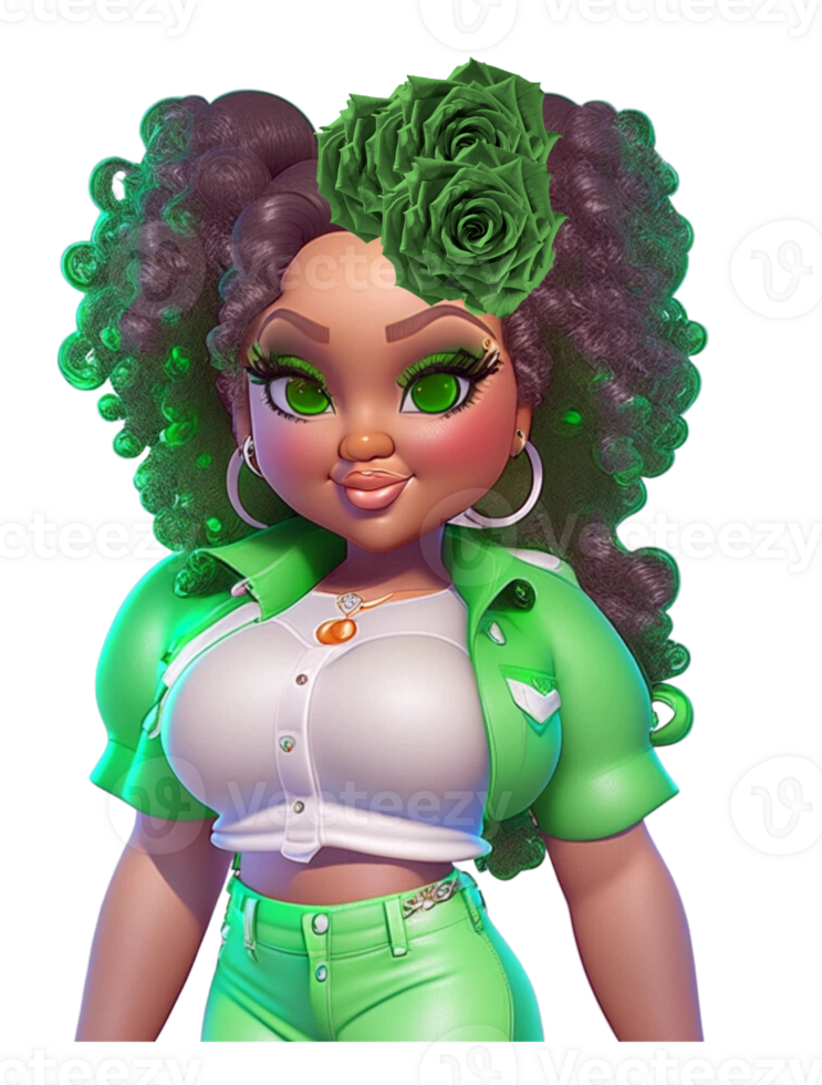 Woman in Green Jacket AI Generated Custom Colored png