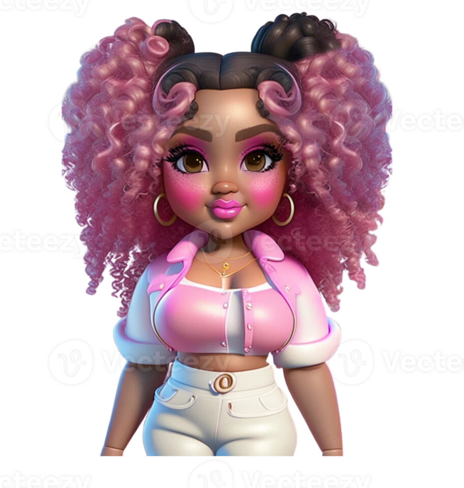 Woman in Pink Curly Hair Custom Colored png
