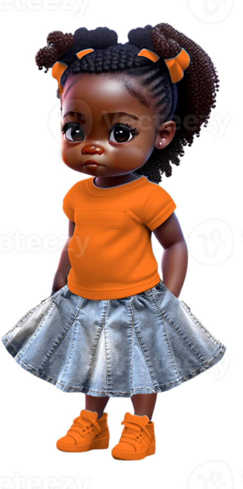 Toddler Girl in jean Skirt with braids Custom Colored png