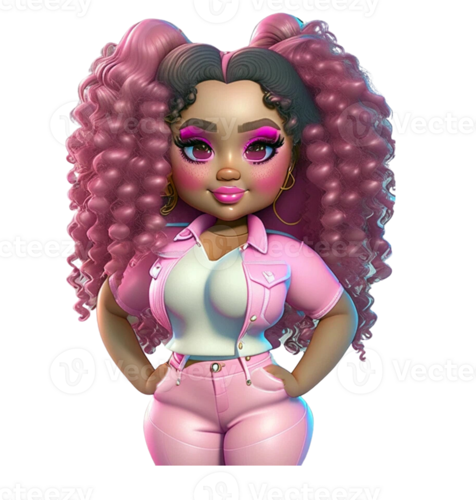 mulher dentro Rosa encaracolado cabelo ai gerado personalizadas colori png