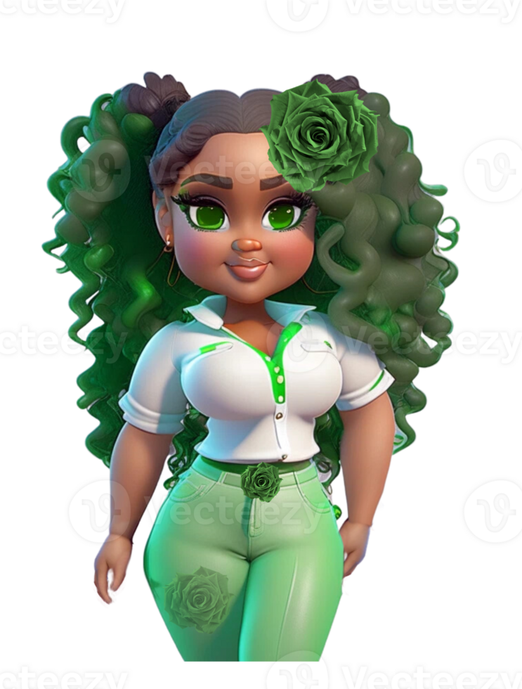 Woman In Green with Ponytails Custom Colored png
