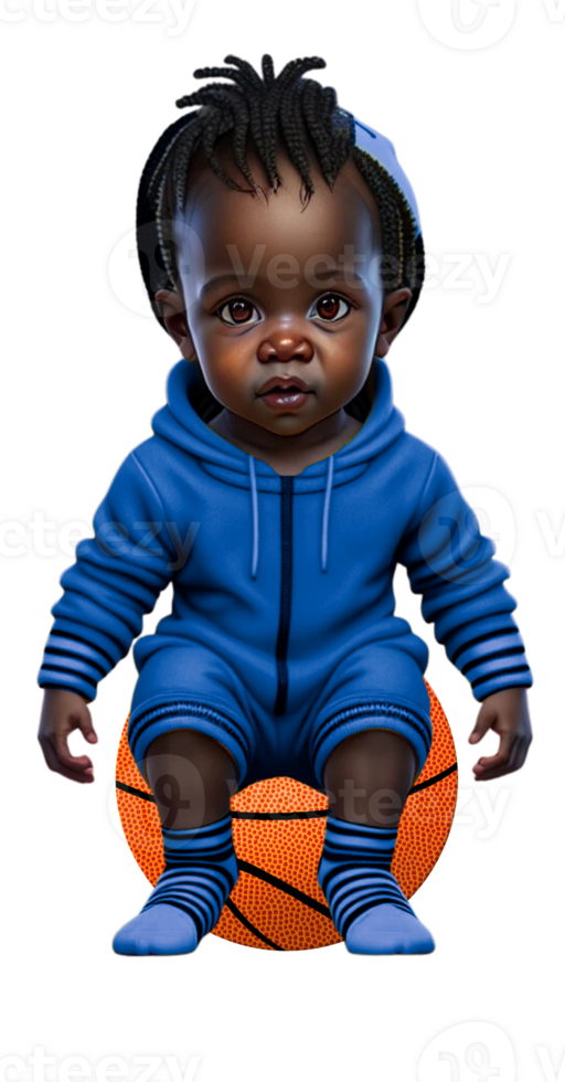 Toddler in Onesie Sitting on Basketball AI Generated Custom Colored png